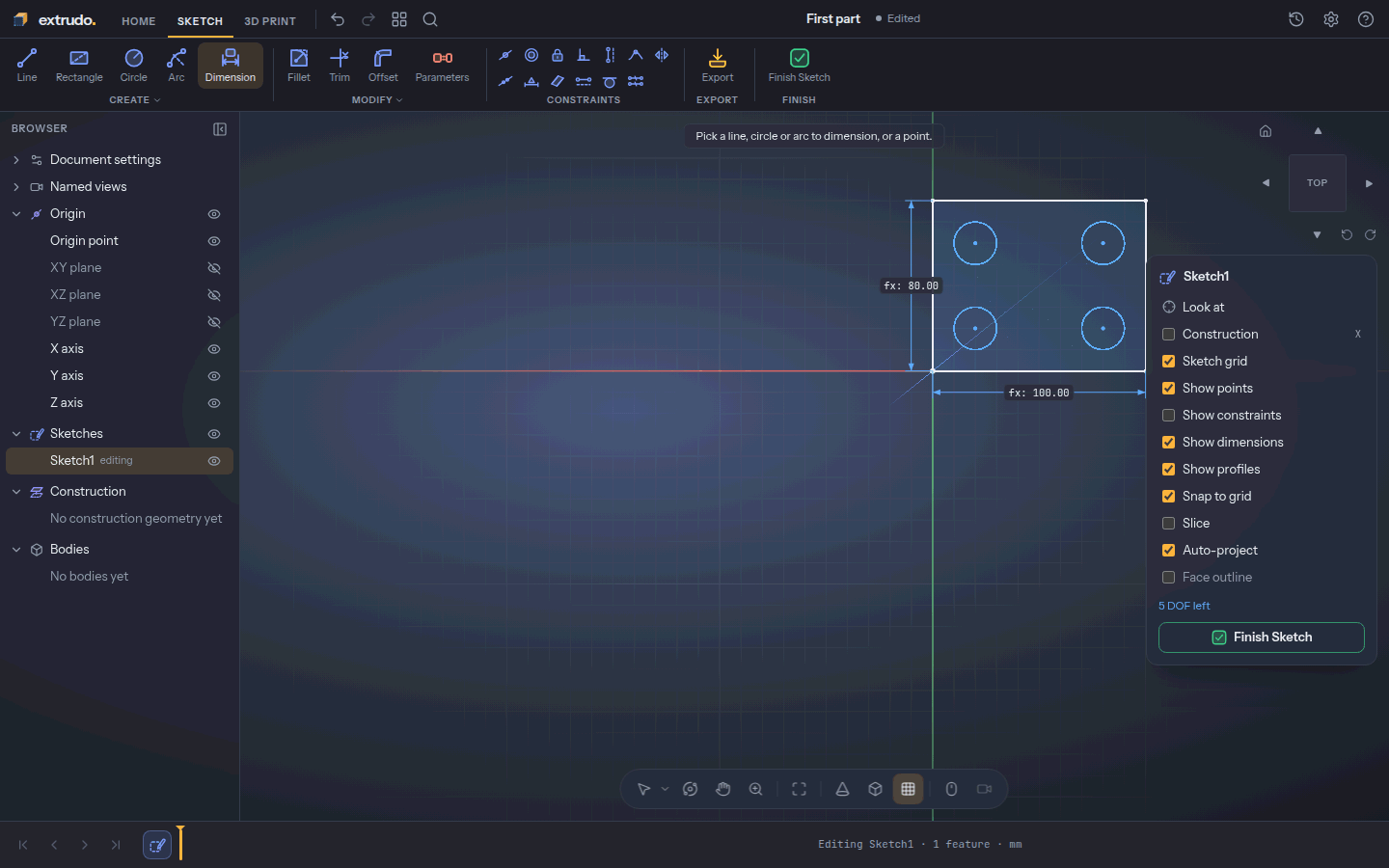 The plate's width and depth dimensioned